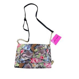 Betsey Johnson Floral Snakeskin Crossbody Clutch Purse SKU 7809